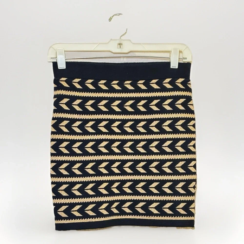 Womans Forever 21 Knit Black And Gold Party Mini Skirt Size Small